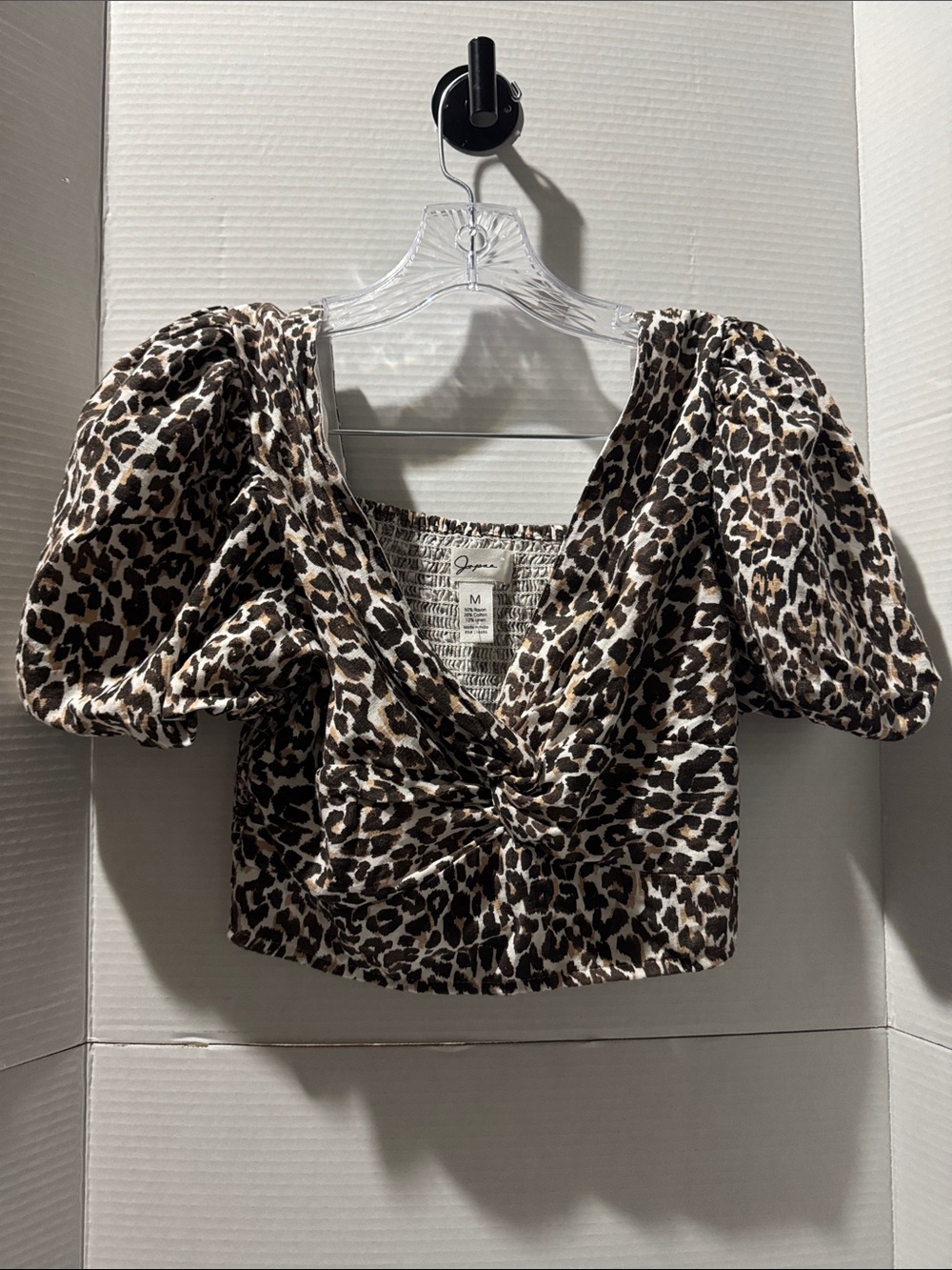 Cotton Linen Blend Cheetah Print Summer Crop Festival Top